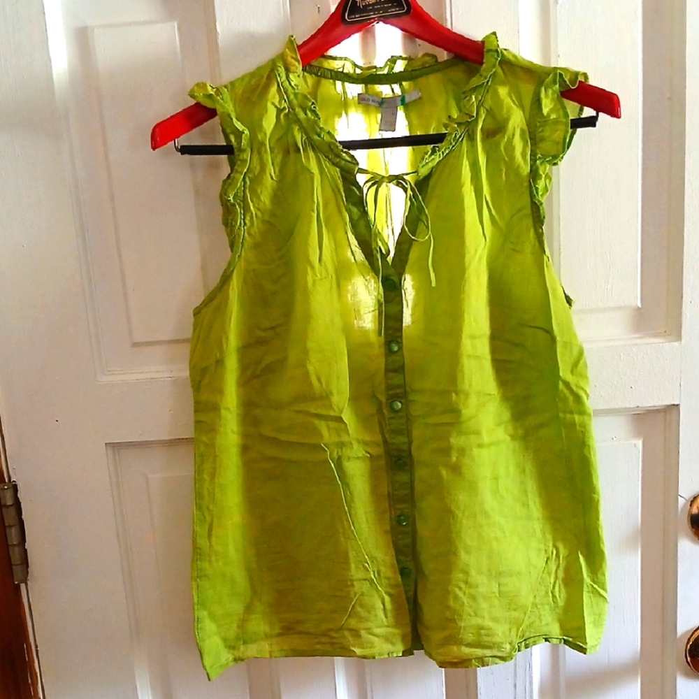 Old Navy Green Sleeveless Ruffled Blouse